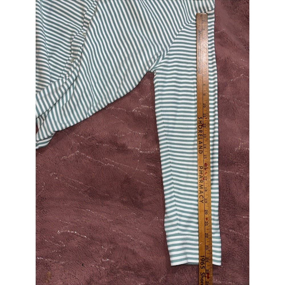 Preppy Lands End Shirt XL Green White Stripe Knit Button Up Long Sleeve Casual - Picture 15 of 15
